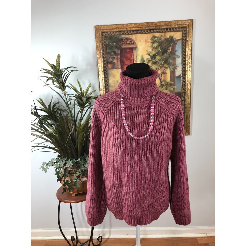 Rue 21 Sweater Women's Medium Pink Chunky Knit Turtle Neck Grandmacore Cozy Chic
